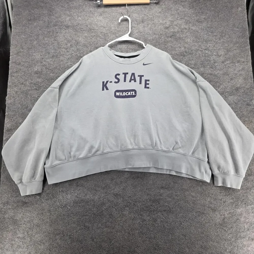 Nike Sweatshirt Womens XXL Gray Pullover K-State Wildcats Graphic Oversized